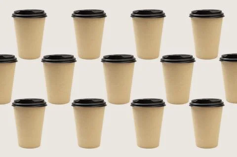 Paper cups on a white background, collage Stock Photos