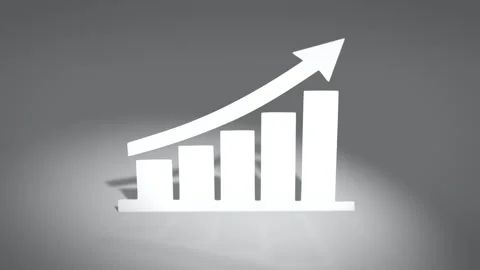 Paper cut 3D bar chart with upward arrow on grey background, white cutout Stock Footage 328703270