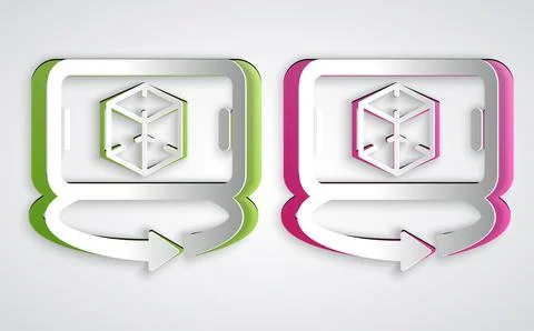Paper cut 3d modeling icon isolated on grey background. Augmented reality or 스톡 일러스트