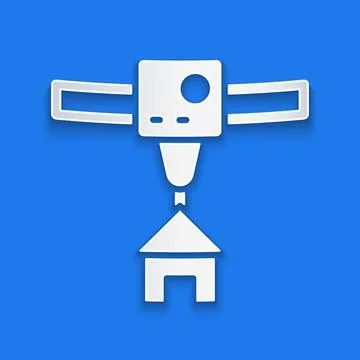 Paper cut 3D printer house icon isolated on blue background. 3d printing. Paper Stock Illustration