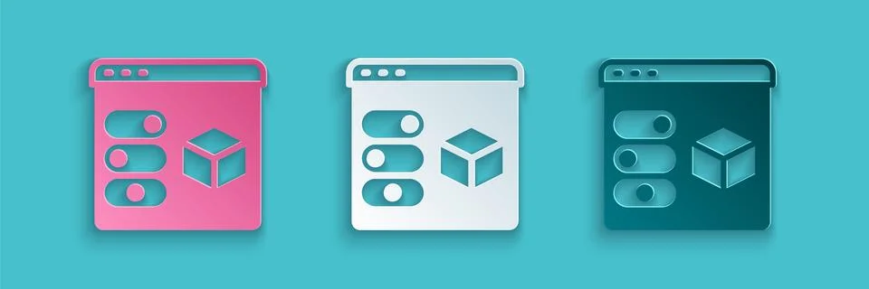 Paper cut 3D printer icon isolated on blue background. 3d printing. Paper art Stock Illustration