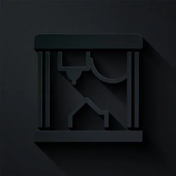 Paper cut 3D printer icon isolated on black background. Paper art style. Vector Stockillustratie