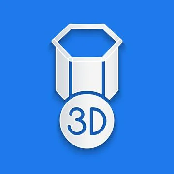 Paper cut 3D printer icon isolated on blue background. 3d printing. Paper art Illustrazione stock