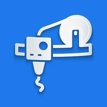 Paper cut 3D printer icon isolated on blue background. 3d printing. Paper art Stockillustratie