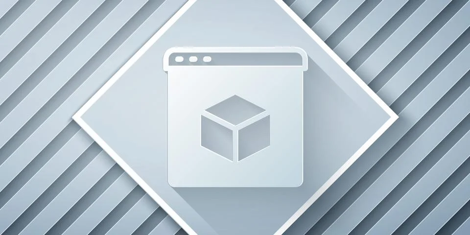 Paper cut 3D printer icon isolated on grey background. 3d printing. Paper art Illustrazione stock