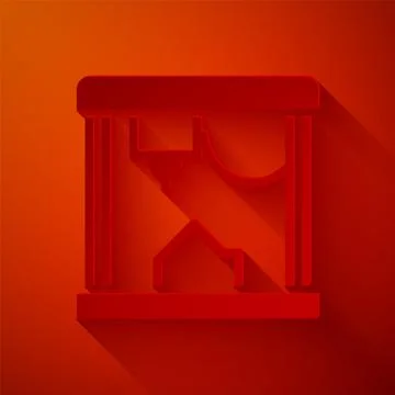 Paper cut 3D printer icon isolated on red background. Paper art style. Vector 스톡 일러스트