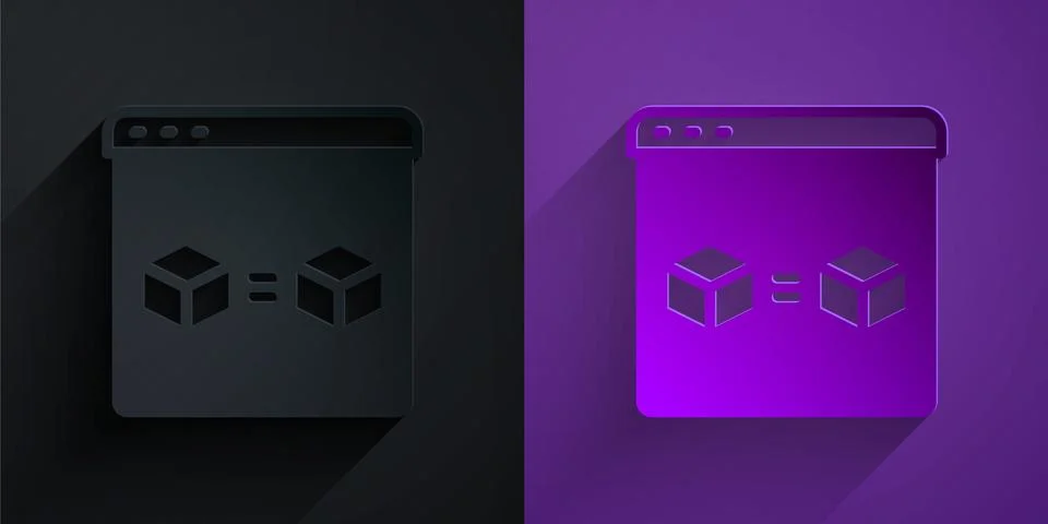 Paper cut 3D printer perfect copy icon isolated on black on purple background Illustrazione stock