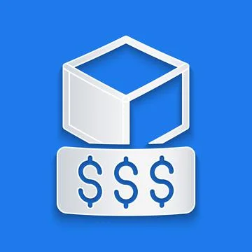 Paper cut 3D printer services icon isolated on blue background. 3d printing Illustrazione stock