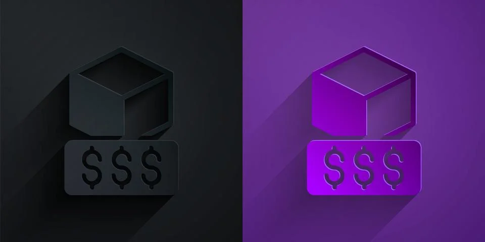 Paper cut 3D printer services icon isolated on black on purple background. 3d Stock Illustration