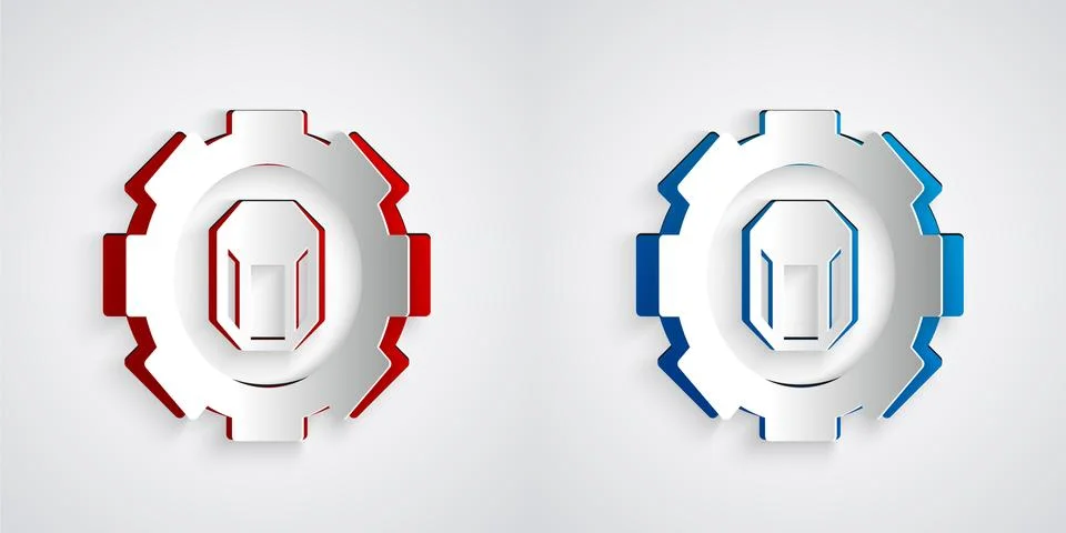 Paper cut 3D printer setting icon isolated on grey background. 3d printing Stock Illustration