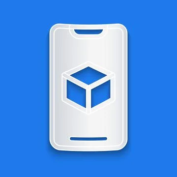 Paper cut 3D printer software icon isolated on blue background. 3d printing Stock Illustration