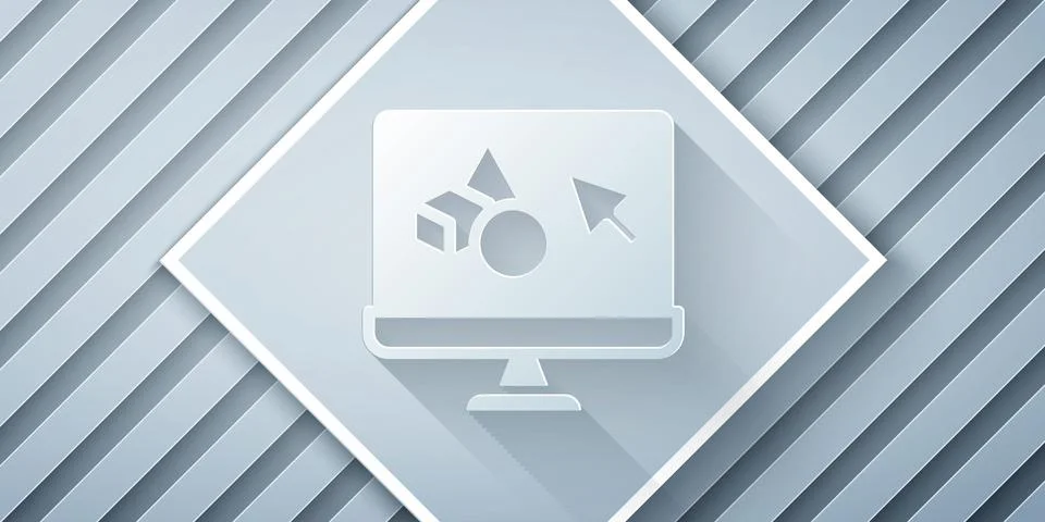 Paper cut 3D printer software icon isolated on grey background. 3d printing Stock Illustration