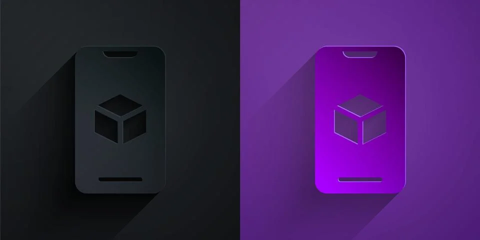 Paper cut 3D printer software icon isolated on black on purple background. 3d Stock Illustration