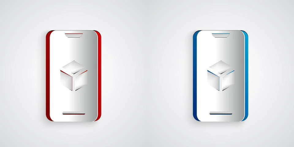 Paper cut 3D printer software icon isolated on grey background. 3d printing Stock Illustration