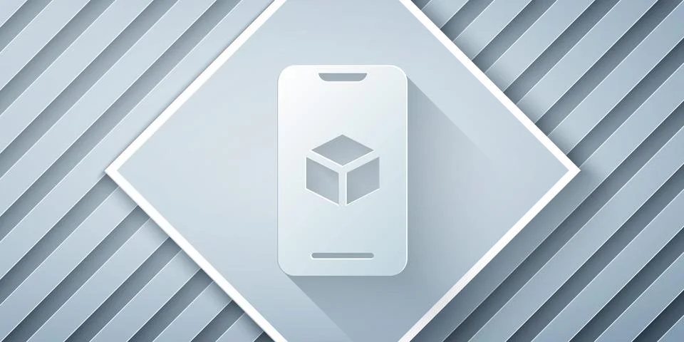 Paper cut 3D printer software icon isolated on grey background. 3d printing Stock Illustration