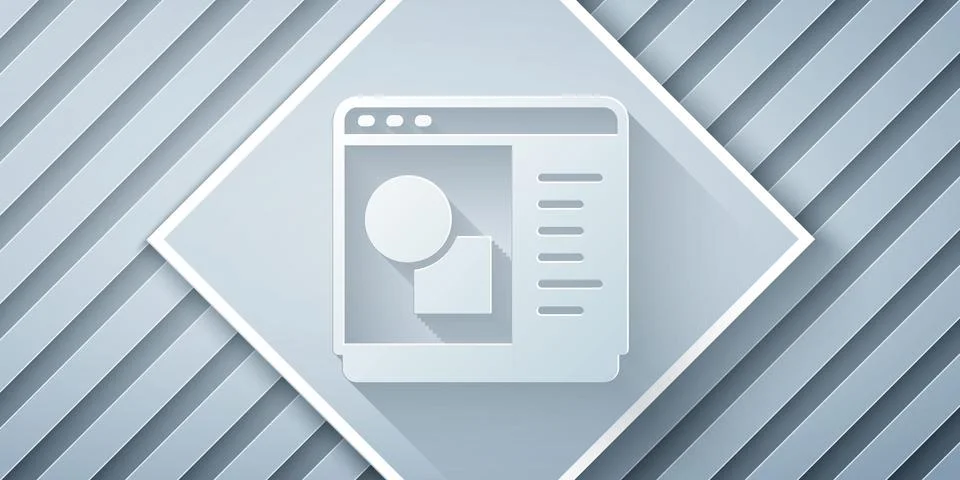 Paper cut 3D printer software icon isolated on grey background. 3d printing Illustrazione stock