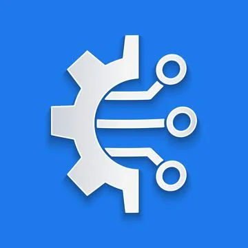 Paper cut Algorithm icon isolated on blue background. Algorithm symbol design Stock Illustration