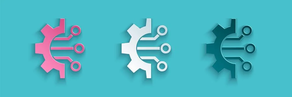 Paper cut Algorithm icon isolated on blue background. Algorithm symbol design イラスト素材