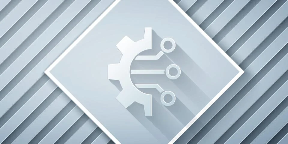 Paper cut Algorithm icon isolated on grey background. Algorithm symbol design Stock Illustration