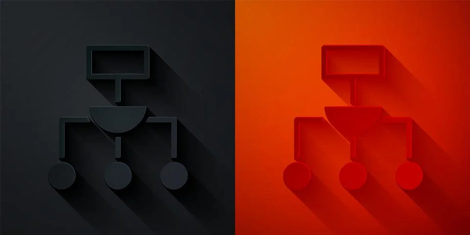 Paper cut Algorithm icon isolated on black and red background. Algorithm symbol 스톡 일러스트