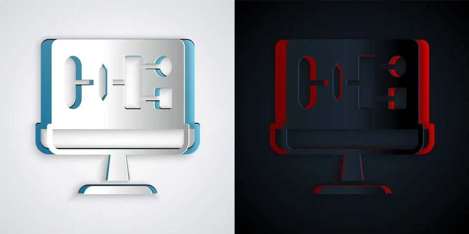 Paper cut Algorithm icon isolated on grey and black background. Algorithm symbol Stock Illustration