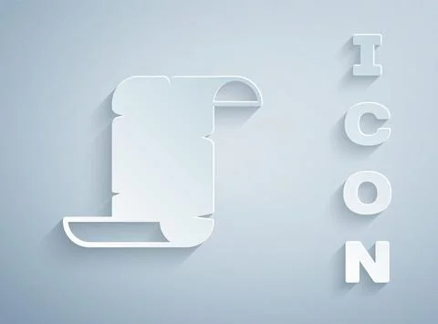 Paper cut Ancient papyrus scroll icon isolated on grey background. Parchment Stock Illustration