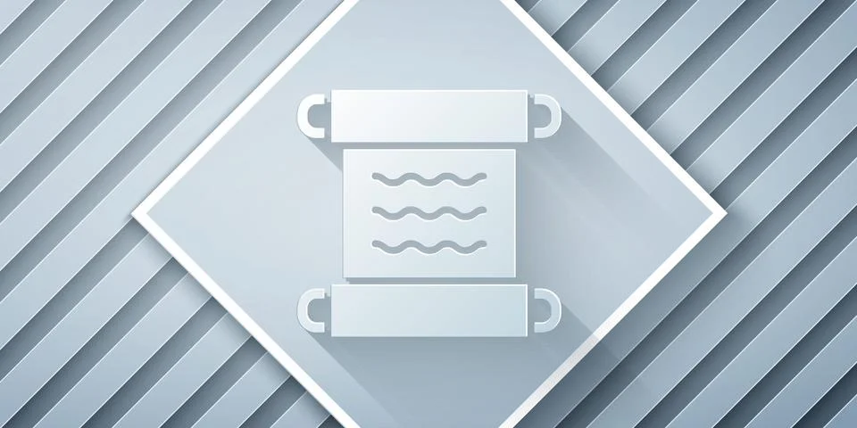 Paper cut Ancient papyrus scroll icon isolated on grey background. Parchment Stock Illustration