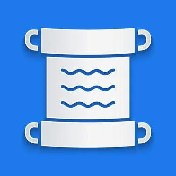 Paper cut Ancient papyrus scroll icon isolated on blue background. Parchment Stock Illustration