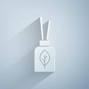 Paper cut Aroma diffuser icon isolated on grey background. Glass jar differen Stock Illustration