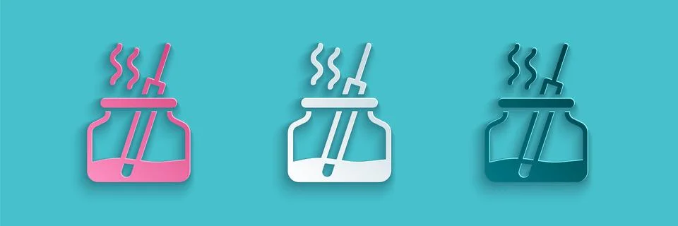 Paper cut Aroma diffuser icon isolated on blue background. Glass jar different Stock Illustration