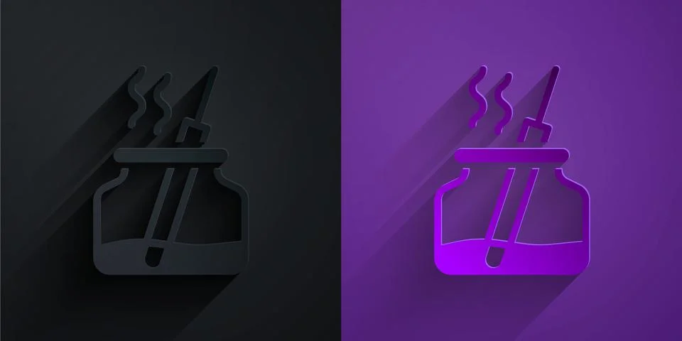 Paper cut Aroma diffuser icon isolated on black on purple background. Glass jar Stockillustratie