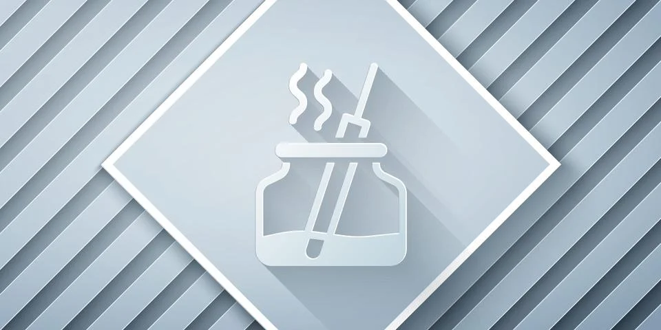 Paper cut Aroma diffuser icon isolated on grey background. Glass jar differ.. Stock Illustration