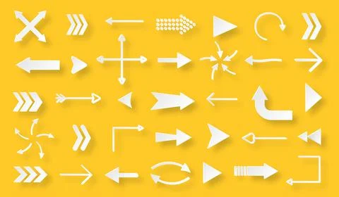 Paper cut arrow cursor pointer icon set on yellow Stock Illustration