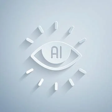 Paper cut Artificial intelligence AI icon isolated on grey background. Machine Stock Illustration