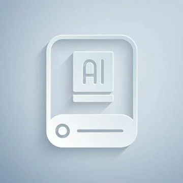 Paper cut Artificial intelligence AI icon isolated on grey background. Machine Stock Illustration