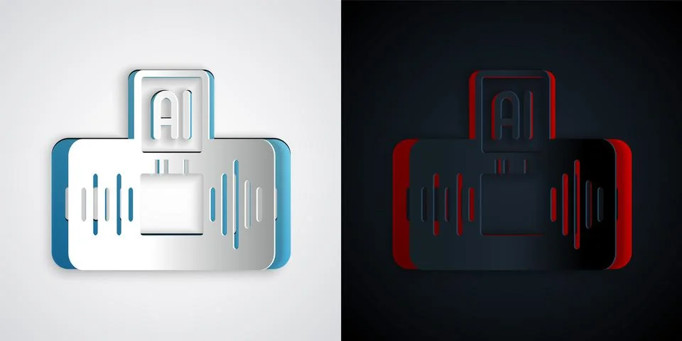 Paper cut Artificial intelligence AI icon isolated on grey and black background Stock Illustration