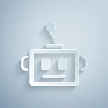 Paper cut Artificial intelligence robot icon isolated on grey background 스톡 일러스트