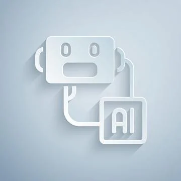 Paper cut Artificial intelligence robot icon isolated on grey background Stock Illustration