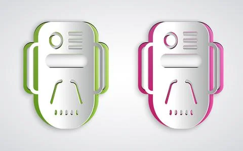 Paper cut Artificial intelligence robot icon isolated on grey background. Mac Stock Illustration
