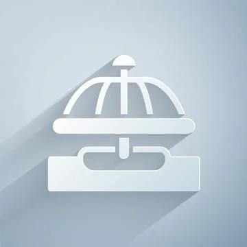 Paper cut Attraction carousel icon isolated on grey background. Amusement park Ilustración de archivo