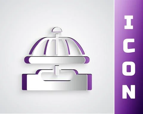 Paper cut Attraction carousel icon isolated on grey background. Amusement park Stock Illustration