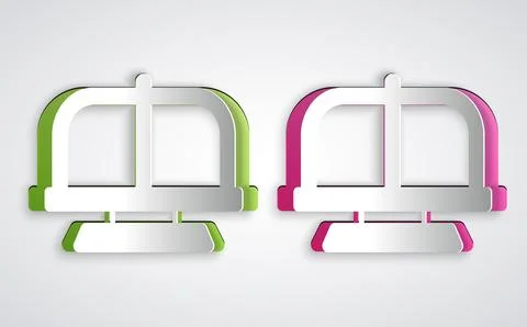 Paper cut Attraction carousel icon isolated on grey background. Amusement park イラスト素材
