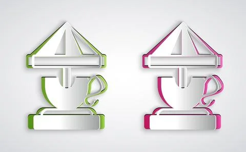 Paper cut Attraction carousel icon isolated on grey background. Amusement p.. Stock Illustration