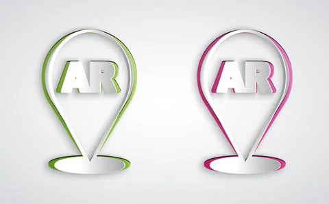 Paper cut Augmented reality AR icon isolated on grey background. Virtual futu Stock Illustration