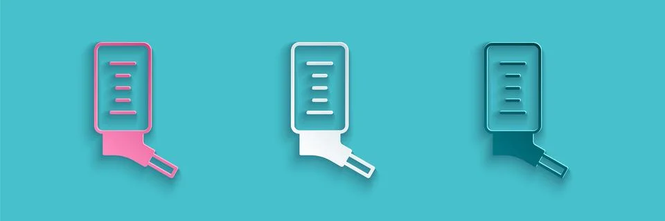 Paper cut Automatic drinker for small pets icon isolated on blue background Illustrazione stock