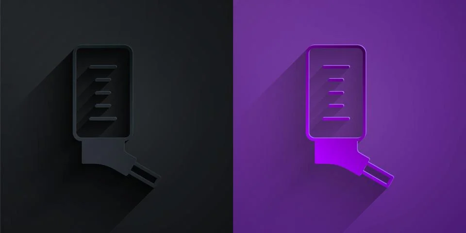 Paper cut Automatic drinker for small pets icon isolated on black on purple Illustrazione stock