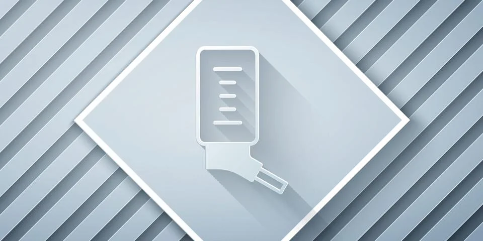 Paper cut Automatic drinker for small pets icon isolated on grey background.. Illustrazione stock