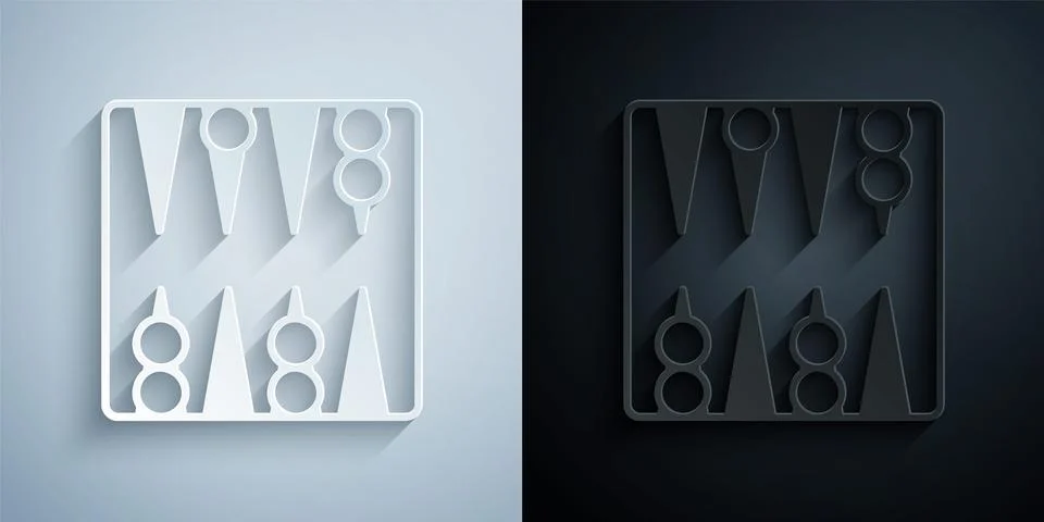 Paper cut Backgammon board icon isolated on grey and black background. Paper art Illustrazione stock