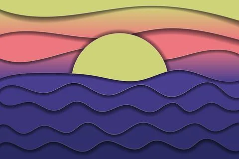 Paper cut background. Sunset illustration. Stock Illustration