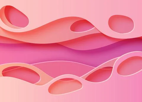 Paper cut background with waves and hole. Pink 3d abstract backdrop with smooth Stock Illustration